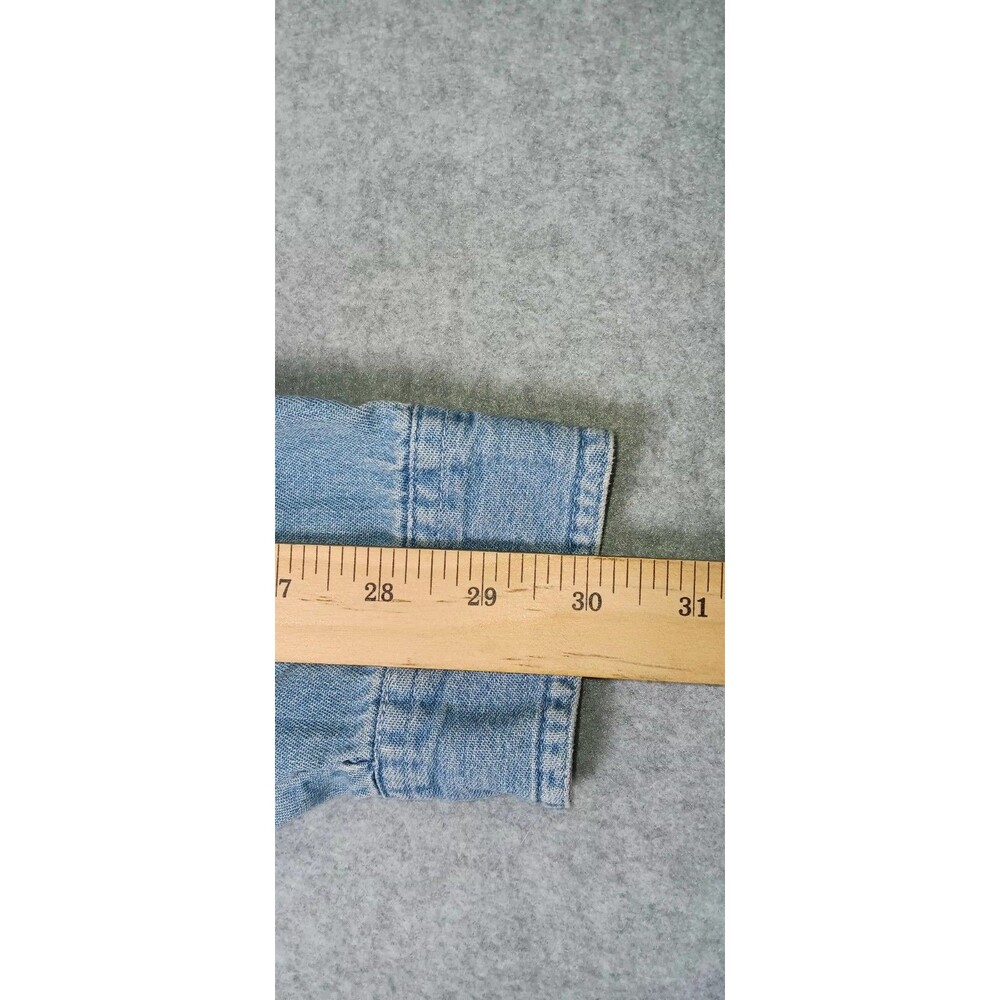 Vintage Andrews Blues Embroidered Button Up Denim Jean Shirt Womens Medium Teddy - Picture 12 of 16